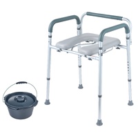 VEVOR Commode Chair, Bedside Commode with Padded Seat and Arms, 7-Level Adjustable Height, 5.8L Removable Bucket, Easy to Assemble, 350 LBS Capacity, 