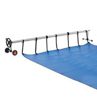 VEVOR Pool Cover Reel, Aluminum Solar Cover Reel 14 ft, Inground Swimming Pool Cover Reel Set with Rubber Wheels and Sandbags, Fits for 3-14 ft Width 