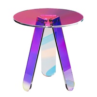 VEVOR Round Iridescent Side Table, Acrylic End Table, Clear Rainbow Acrylic Coffee Table for Drink, Food, Snack used in Living Room, Bedroom, and Stud
