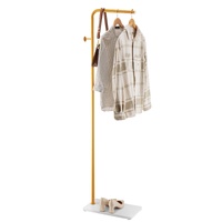 Coat Rack, Freestanding Coats Rack Stand with Quartz Stone Base & 3 Round Hooks, Free Standing Hall Coat Tree for Entryway, Bedroom, Living Room, Styl