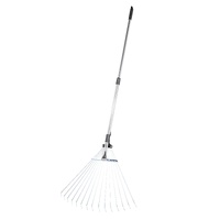Leaf Rake, 15 Metal Tines, Adjustable Garden Rake for Lawns with 19-57 cm Wide Head and 81.3-160 cm Long Handle, Heavy Duty Stainless Steel Small Leav