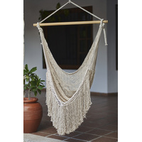 Fringed Cotton Rope Mexican Hammock Swing from Mexico in Ivory