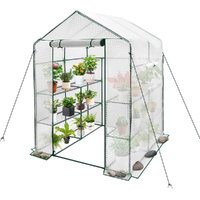 Greenhouse Walk-In Tunnel 3 Tier Planting Shelves 143x143x195cm Strong Stability with PE Cover Roll-up Zipper Door and Window for Outdoor Vegetable Pl