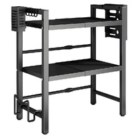 3-Tier Microwave Stand Oven Rack Height Adjustable and Extendable Stainless Steel Kitchen Storage Shelf With 6 Hook Over the Kitchen Counter Max Load 