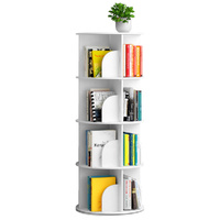 4 Tier Rotating Bookshelf PVC Freestanding Corner Rack Bookcase Multifunctional Spinning 360 Storage Shelf Organizer for Home Office Space-Saving Whit