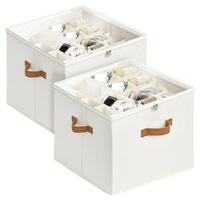 2 Pack Shoe Organizer Zipper Clear Lid Fabric Shoe Storage Box Space Saving Beige Shoe Holder for Closet and Adjustable Dividers Fits up to 16 Pairs