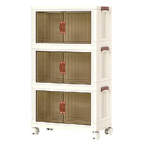 Foldable Storage Cabinet Stackable Bins Household Plastic Closet Multi-purpose Organizer Doors and Top Lid 2 Way Opening with 360 Degree Rotatable Whe