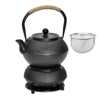 1.2L Cast Iron Teapot and Warmer Set Tea Kettle Iron Bottle With Stainless Steel Mesh Infuser and Anti-Scald Handle Compatible with Multi-Heat Source 
