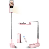 Selfie Stand with 360° Rotates Phone Holder, Foldable/Rechargeable/Wireless/Overhead Recording with 1000mah Battery for Live Stream/Make up/YouTube/Ti