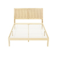 Artiss Bed Frame Double Size with Rattan Headboard Wooden Bed Base BRUNO