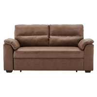 Sarantino Distressed Faux Leather Sofa Bed Couch Lounge - Brown