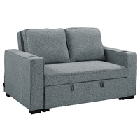 Sarantino Hoffman Linen Sofa Bed with Cushions & Cup Holders Dark Grey