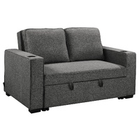 Sarantino Hoffman Linen Sofa Bed with Cushions and Cup Holders - Dark Grey
