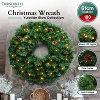 Christabelle Prelit 61cm Yuletide Glow Christmas Wreath with Pine Cones