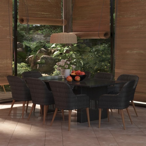 9 Piece Garden Dining Set Poly Rattan Black