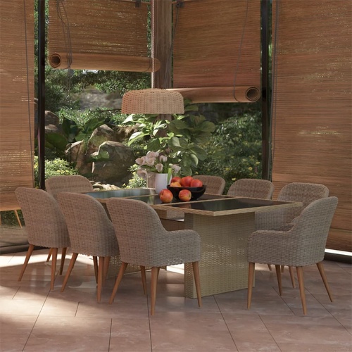 9 Piece Garden Dining Set Poly Rattan Brown