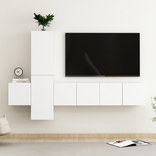 5 Piece TV Cabinet Set White Engineered Wood