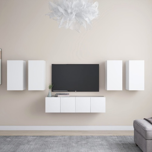 6 Piece TV Cabinet Set White Engineered Wood