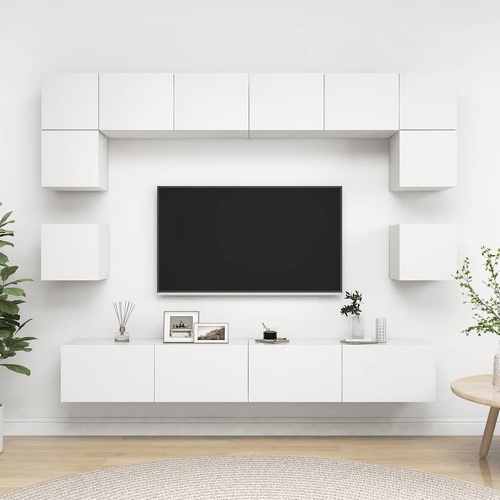 8 Piece TV Cabinet Set White Engineered Wood