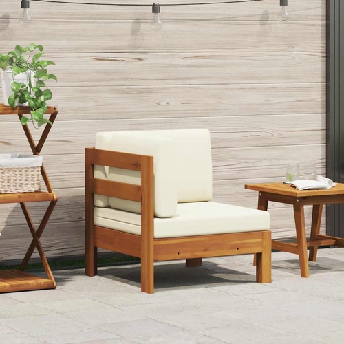 Corner Sofa with Cream White Cushions Solid Acacia Wood