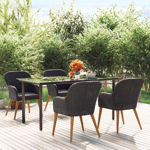 5 Piece Garden Dining Set with Cushions Black