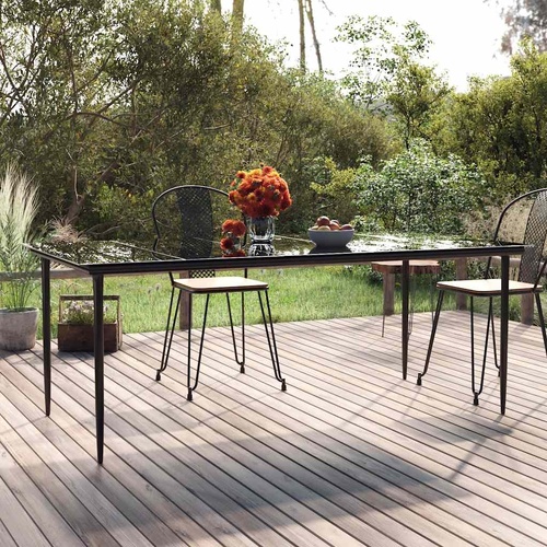 Garden Dining Table Black 200x100x74cm Steel and Tempered Glass