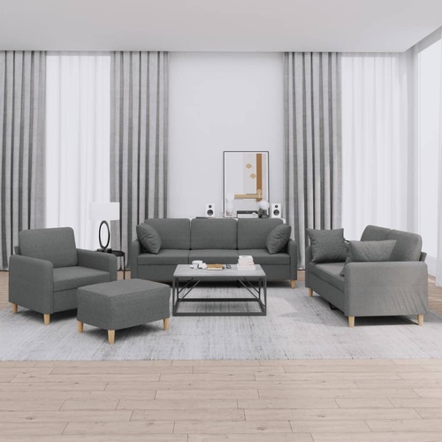 4 Piece Sofa Set with Pillows Dark Grey Fabric
