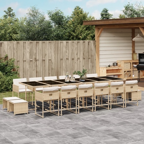 17 Piece Garden Dining Set with Cushions Beige Poly Rattan