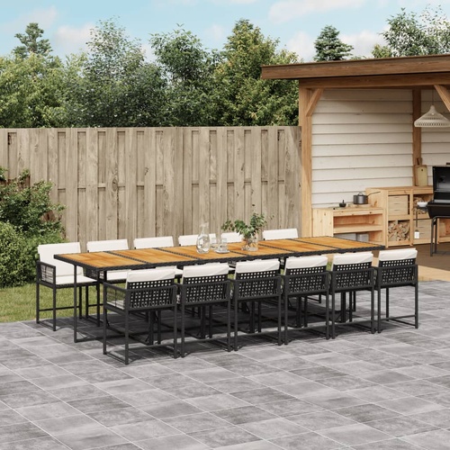 13 Piece Garden Dining Set with Cushions Black Poly Rattan