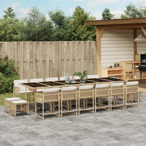17 Piece Garden Dining Set with Cushions Beige Poly Rattan