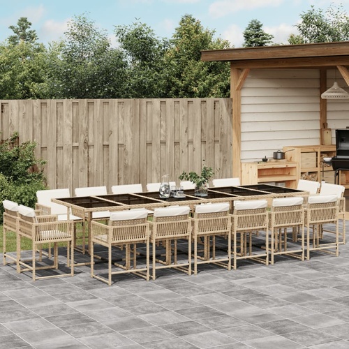 17 Piece Garden Dining Set with Cushions Beige Poly Rattan