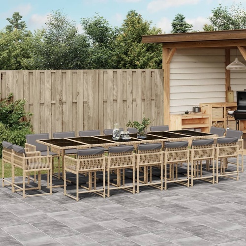 17 Piece Garden Dining Set with Cushions Mix Beige Poly Rattan