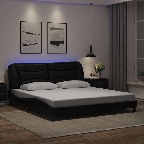 Bed Frame with LED without Mattress "Hvar" Black 180x200 cm King