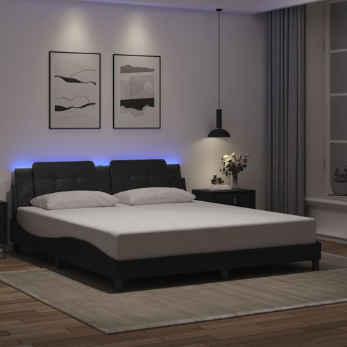 Bed Frame with LED without Mattress "Zadar" Black 180x200 cm King