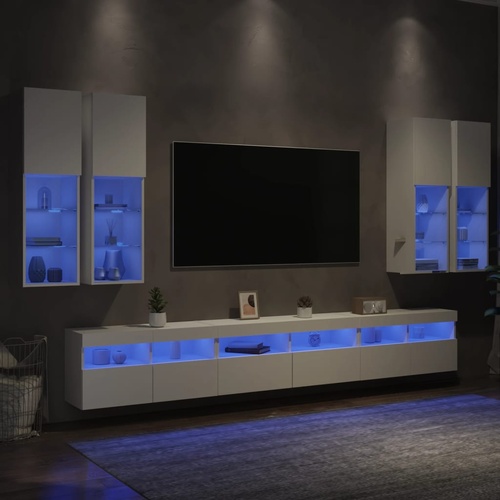 7 Piece TV Wall Cabinet Set with LED Lights White