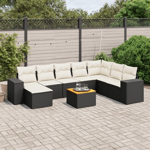 9 Piece Garden Sofa Set with Cushions Black Poly Rattan