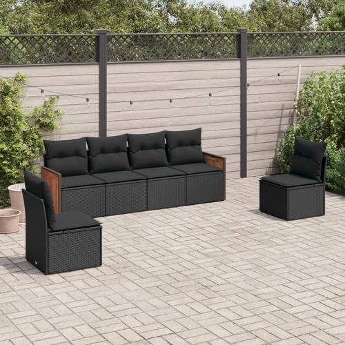 6 Piece Garden Sofa Set with Cushions Black Poly Rattan