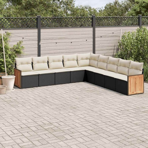 9 Piece Garden Sofa Set with Cushions Black Poly Rattan