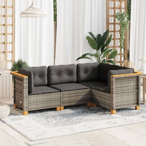 4 Piece Garden Sofa Set with Cushions Grey Poly Rattan