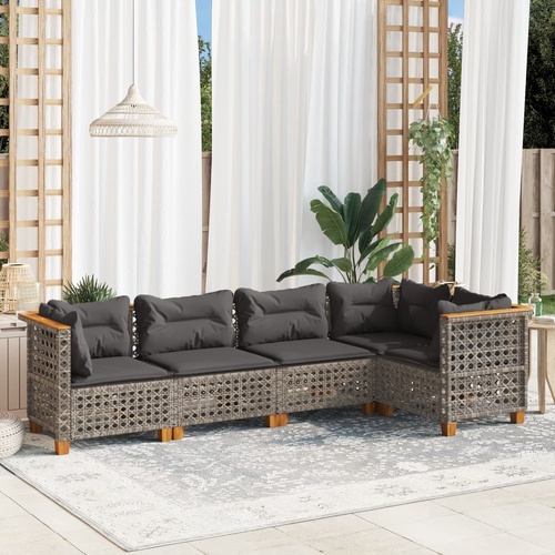 5 Piece Garden Sofa Set with Cushions Grey Poly Rattan
