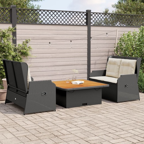 3 Piece Garden Lounge Set with Cushions Black Poly Rattan