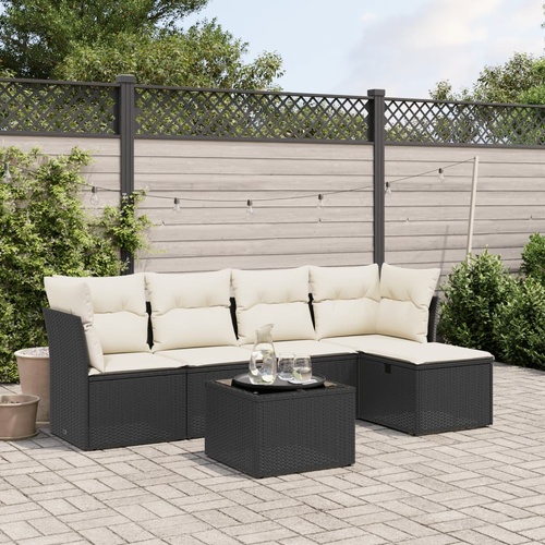 6 Piece Garden Sofa Set with Cushions Black Poly Rattan