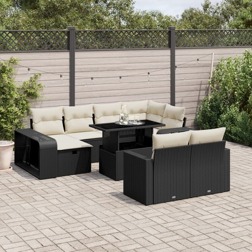11 Piece Garden Sofa Set with Cushions Black Poly Rattan