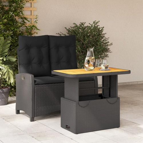 2 Piece Garden Dining Set with Cushions Black Poly Rattan