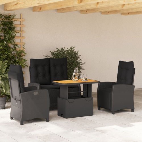 4 Piece Garden Dining Set with Cushions Black Poly Rattan