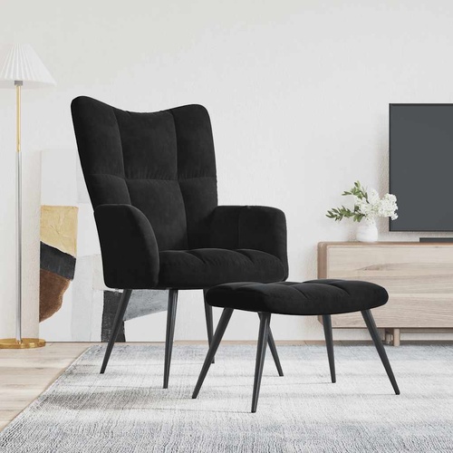 Relaxing Chair with a Stool Black Velvet