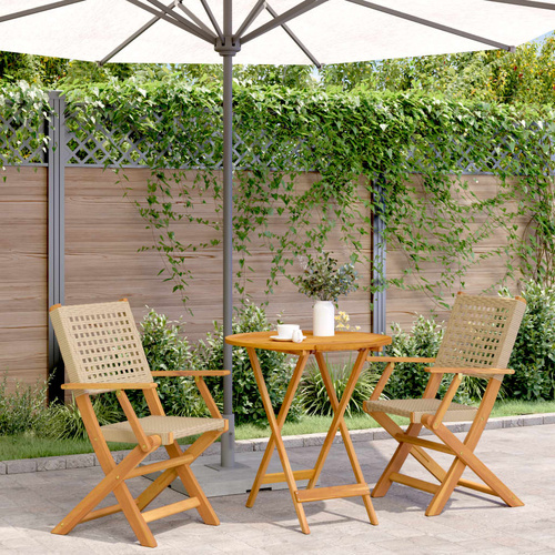 3 Piece Bistro Set Beige Poly Rattan and Solid Wood