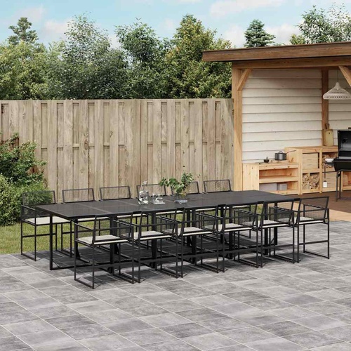 13 Piece Garden Dining Set with Cushions Black Poly Rattan