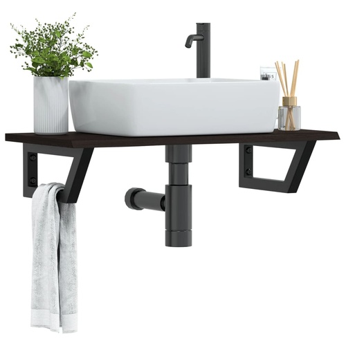 Basin Shelf Wall Mounted Steel and Solid Wood Oak