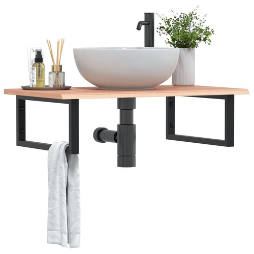 Basin Shelf Wall Mounted Steel and Solid Wood Oak